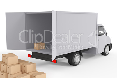 Delivery truck with packages, 3d illustration