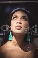 Close up of young woman looking up