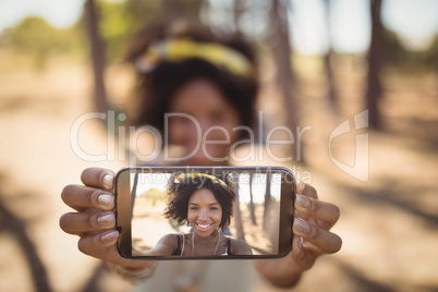 Close up of woman holding mobile phone