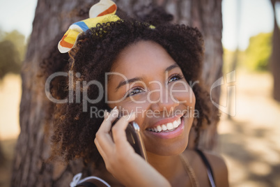 Close up of woman talking on smart phone