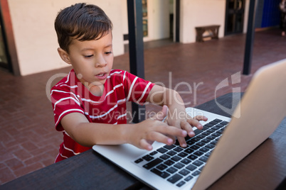 High agle view of boy using digital laptop while sitting at table