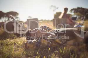 Ypung man resting on grassy field