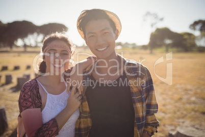 Portrait smiling couple standing together