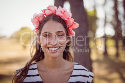 Portrait of beautiful woman wearing flowers