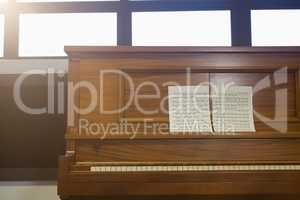 Close up of wooden piano