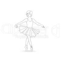 Girl dancing in ballet shoes and ballet tutu. Little ballerina i