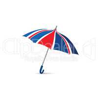British flag colored umbrella. Season english fashion accessory.