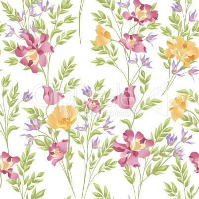 Floral ornamental seamless pattern. Abstract flower bouquet back