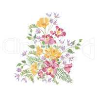 Flower bouquet. Floral frame. Flourish greeting card. Summer dec