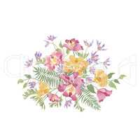 Flower bouquet. Floral frame. Flourish greeting card. Summer dec