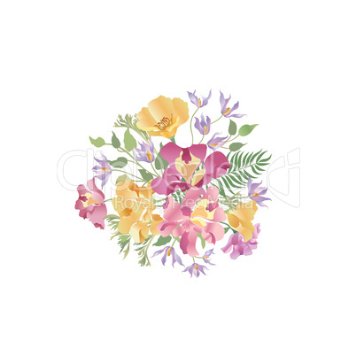 Flower bouquet. Floral frame. Flourish greeting card. Summer dec