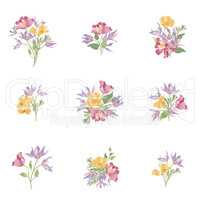 Flower bouquet set. Floral frame design. Flourish greeting card.