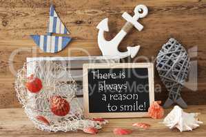 Chalkboard With Summer Decoration, Quote Always Reason Smile