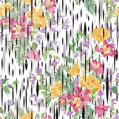 Floral ornamental seamless pattern. Abstract flower bouquet back