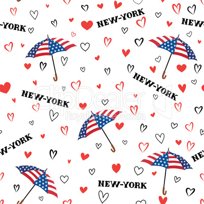 Travel USA seamless pattern. Love New York City background. Hear