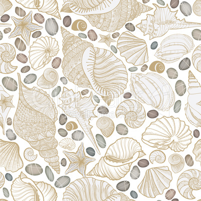 Seashell seamless pattern. Summer holiday marine background