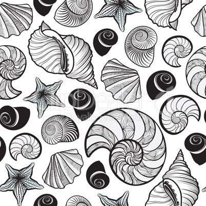 Seashell seamless pattern. Summer holiday marine background