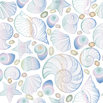 Seashell seamless pattern. Summer holiday marine background