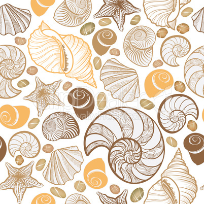 Seashell seamless pattern. Summer holiday marine background