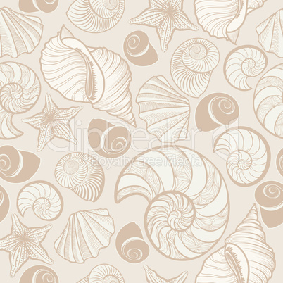 Seashell seamless pattern. Summer holiday marine background