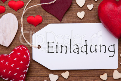 Label, Red Hearts, Flat Lay, Einladung Means Invitation