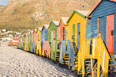 Multi colored Beach huts on sand