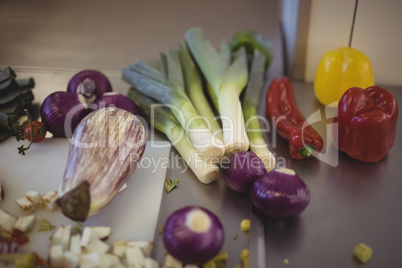 Close-up of vegetables on kitchen worktop