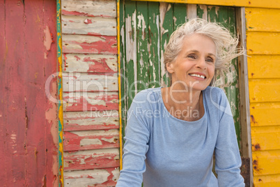 Close up of happy woman looking away