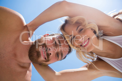 Directly below portrait of playful couple