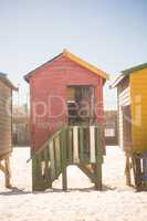 Beach huts on sand