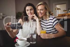 Two young women taking selfie from mobile phone