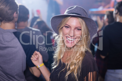 Close up portrait of woman in nightclub