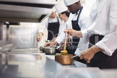 Team of chef preparing food in the commercial kitchen