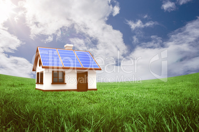 Composite image of 3d illustration of house with solar panels