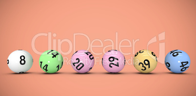 Composite image of line of lottery balls