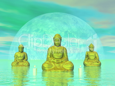 Golden buddhas - 3D render
