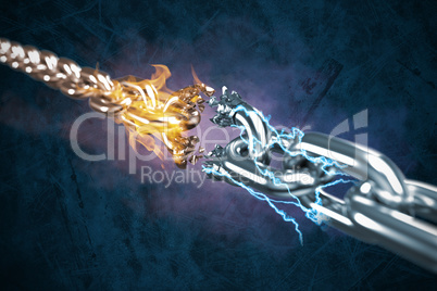 Composite image of 3d illustration of damaged silver chain