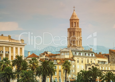 Riva waterfront, houses and Cathedral of Saint Domnius, Dujam, D