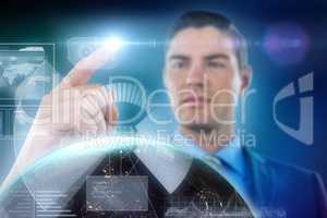 Composite image of businessman touching digital screen