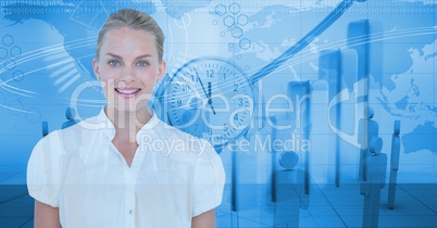 Digitally generated image of businesswoman smiling