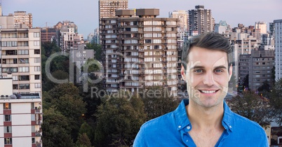 Smiling man standing in city