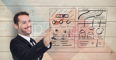 Businessman drawing graphics on screen