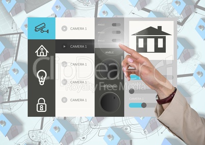 Hand touching a Home automation system App Interface