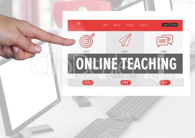Hand touching an Online teaching App Interface