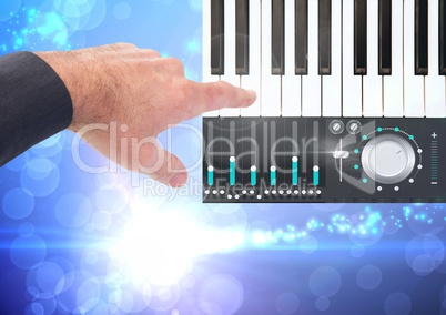Hand Touching keyboard and Sound Music and Audio production engineering App Interface