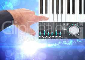 Hand Touching keyboard and Sound Music and Audio production engineering App Interface