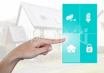 Hand touching a Home automation system App Interface