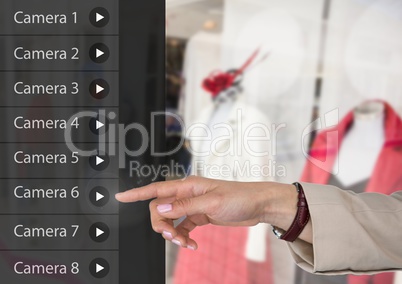 Hand Touching Security camera App Interface clothes shop