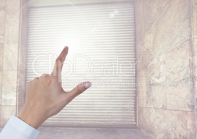 Hand Touching  air of  warehouse door