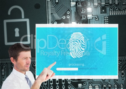 Hand Touching Identity Verify security fingerprint App Interface